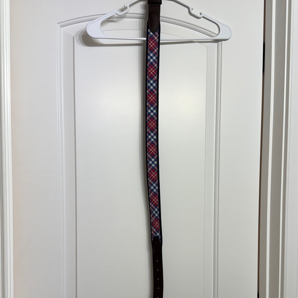 Vineyard Vines Men’s Sz 30 Plaid Leather and canvas Belt - Pink and Blue